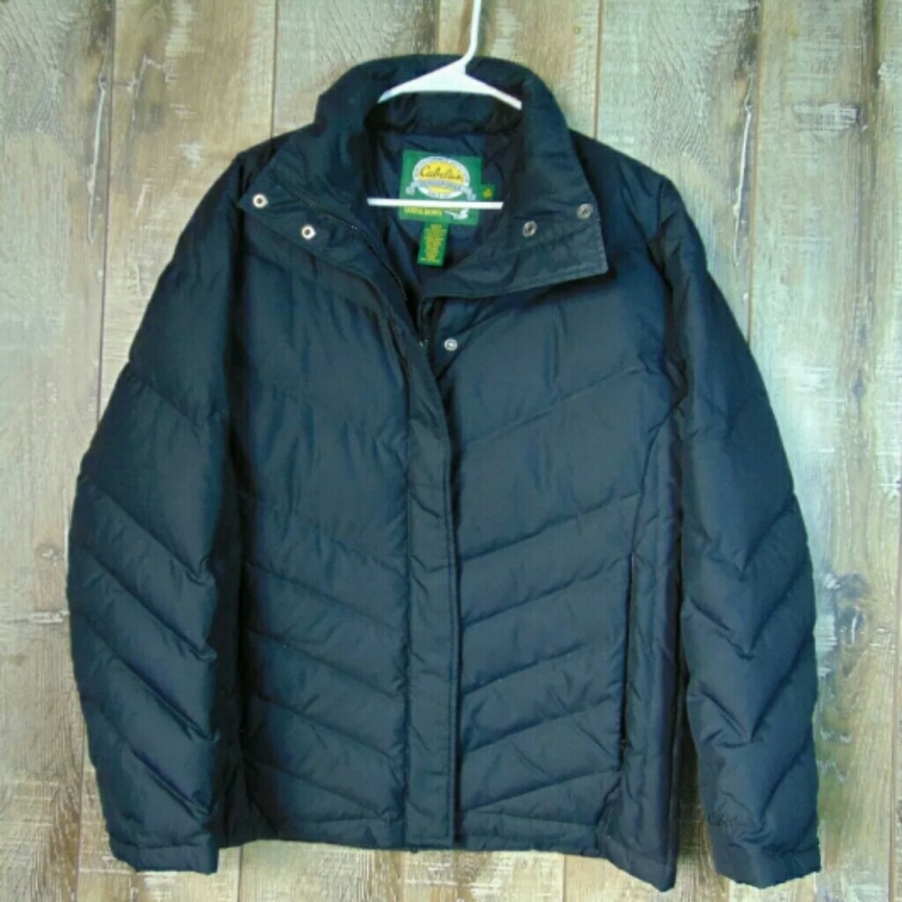 Cabela's Goose Down Navy Black Jacket Size Medium